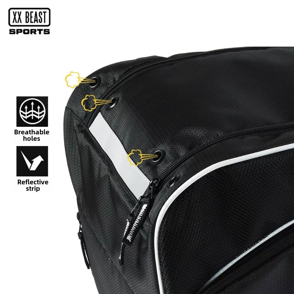 XX Beast Sports Backpack forFlag football, Large Athletic Equipment Bag, Black with White Logo, 24x13.3x12.6 inches