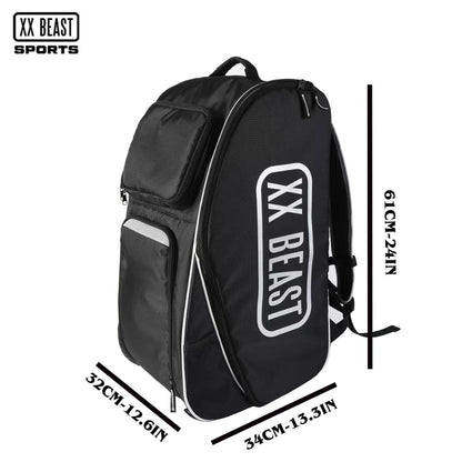 XX Beast Sports Backpack forFlag football, Large Athletic Equipment Bag, Black with White Logo, 24x13.3x12.6 inches
