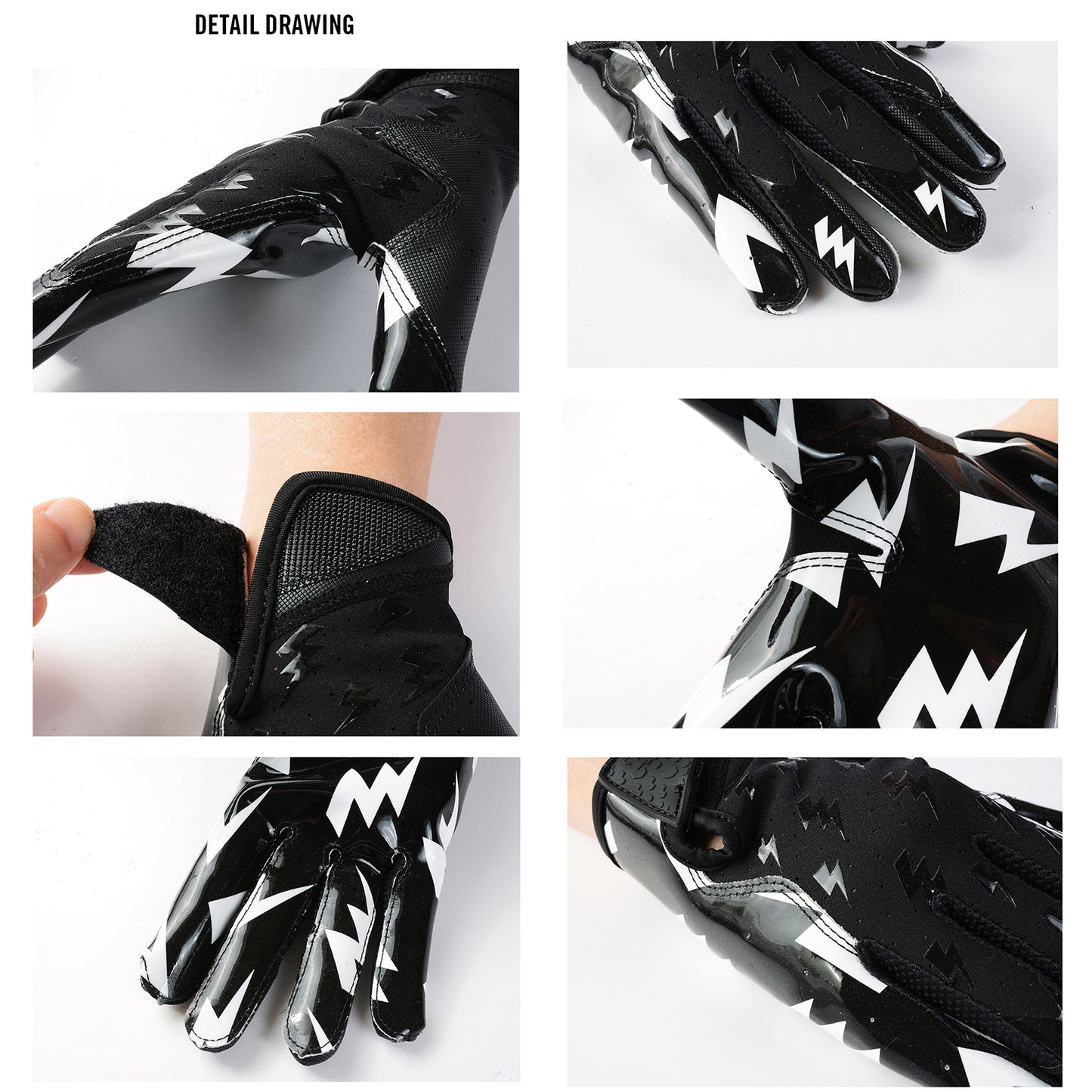XXBEAST Lightning Black American Football Gloves